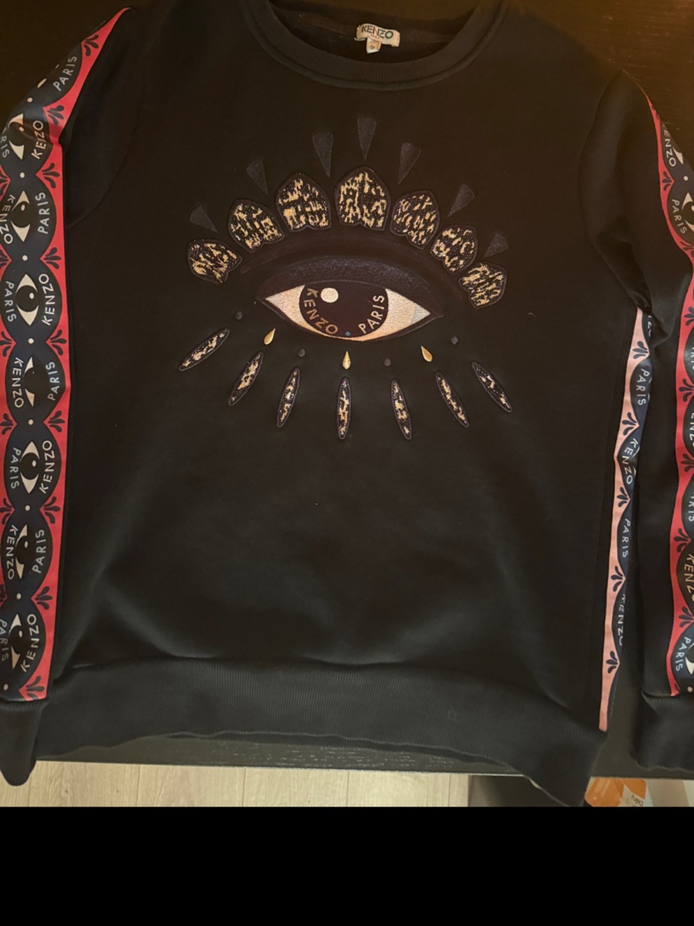 Kenzo Black Crewneck with Eye Graphic and Red Trim